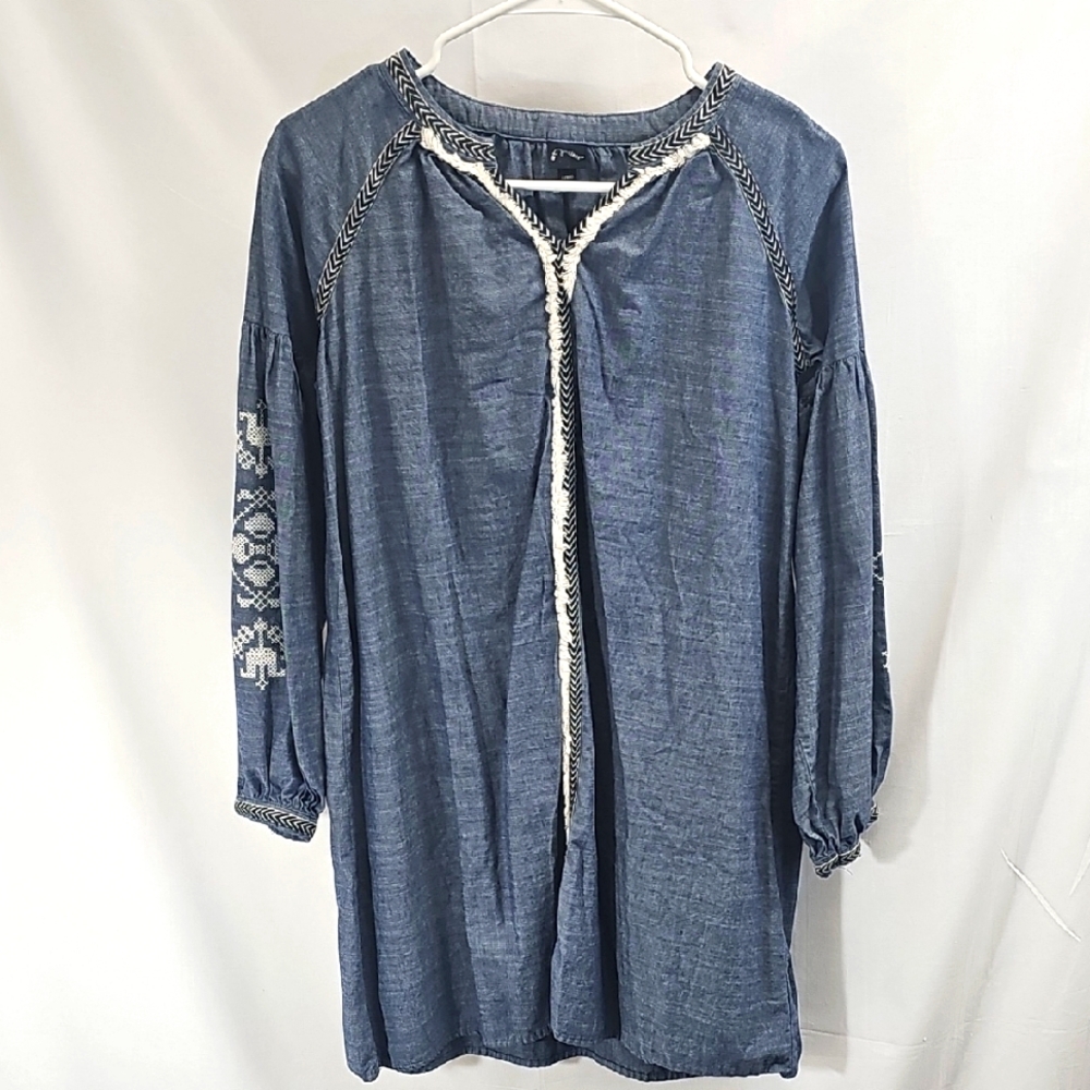 Art Class Blue Bohemian Tunic with Embroidered Sleeves Sz.L